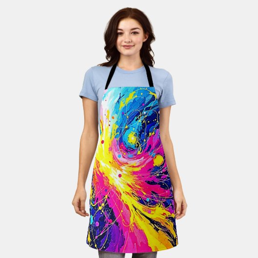 Cosmic Burst: Vibrant Splatter Art Schürze (Getragen)