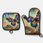 Cosmic Butterfly Fantasy Artwork Ofenhandschuh & Topflappen-Set (Vorderseite)
