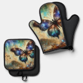 Cosmic Butterfly Fantasy Artwork Ofenhandschuh & Topflappen-Set (Vorderseite/Rückseite)