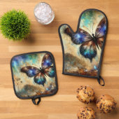 Cosmic Butterfly Fantasy Artwork Ofenhandschuh & Topflappen-Set (Oben Unten)