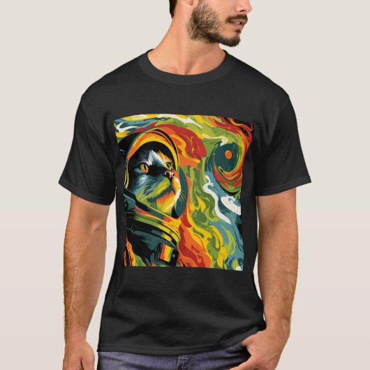 Cosmic Cat Explorer – Psychedelic Space Art T-Shirt (Vorderseite)