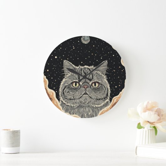 Cosmic Cat Große Wanduhr (Zuhause)