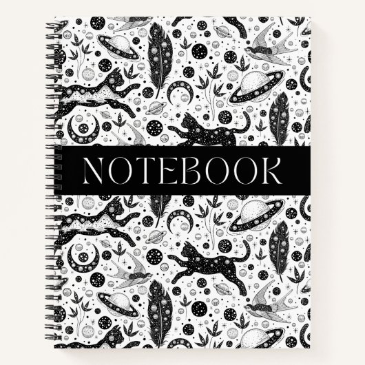 Cosmic Cat Magical Stars Planets Spiral Notebook Notizblock (Vorderseite)