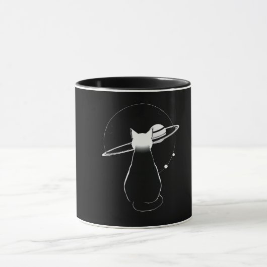 Cosmic Cat Minimalist Line Art Coffee Mug Tasse (Zentrum)