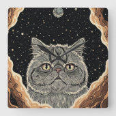Cosmic Cat Quadratische Wanduhr (Vorderseite)