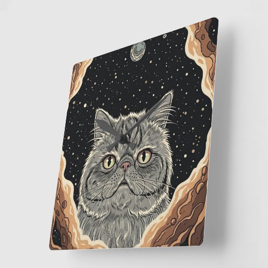 Cosmic Cat Quadratische Wanduhr (Winkel)