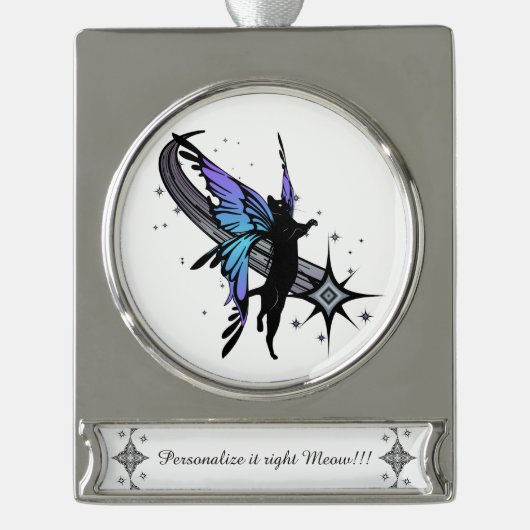 Cosmic Cat Star Banner-Ornament Silber (Vorderseite)