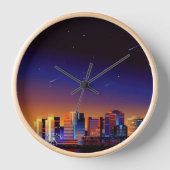 "Cosmic Cityscape Wall Clock - Lebhafter Nachtschw Uhr (Vorderseite)