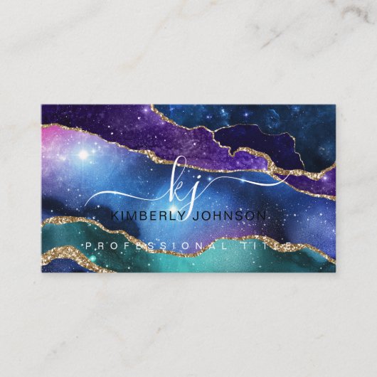 Cosmic Colors Imitats Gold Glitzer Agate Beruflich Visitenkarte (Vorderseite)