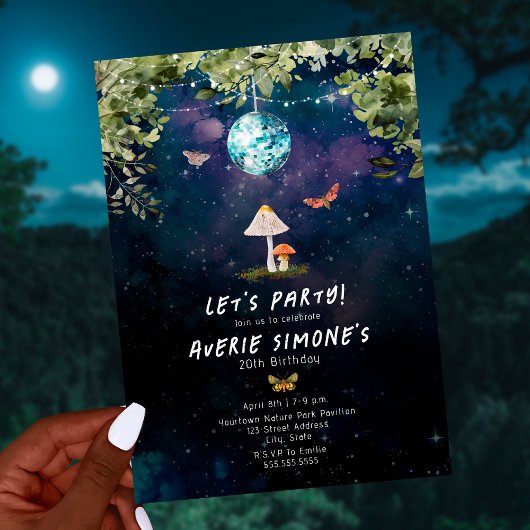 Cosmic Coscape Disco Woodland Geburtstagsparty Einladung