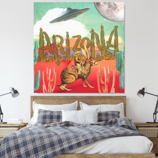 Cosmic Cowboy Arizona Jackalope Surreal Collage Leinwanddruck (Insitu (Schlafzimmer))