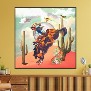 Cosmic Cowboy Bucking Horse Surreal Collage Leinwanddruck