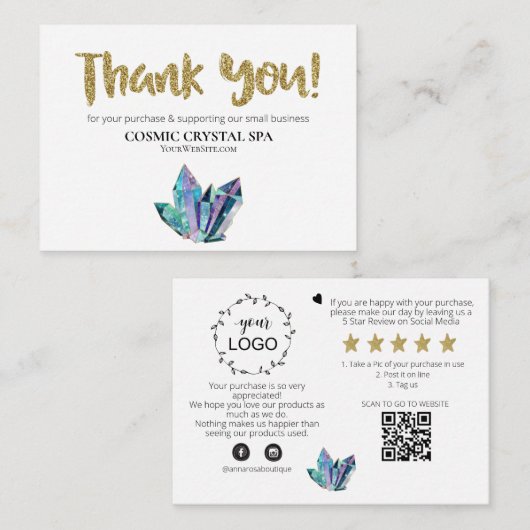 *~* COSMIC CRYSTAL - Logo DANK IHNEN QR AP8 Review Begleitkarte (Vorne/Hinten)