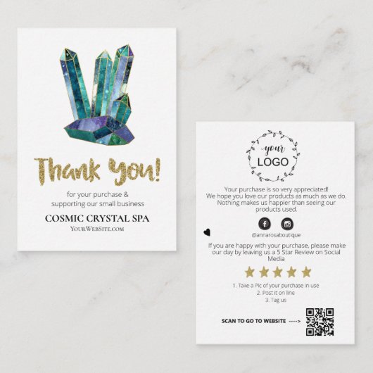 *~* COSMIC CRYSTAL Review DANK LOGO AP8 QR Begleitkarte (Vorne/Hinten)