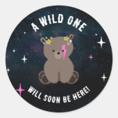 Cosmic Cub Sleepy Wild One Pink Girl Baby Dusche Runder Aufkleber (Vorderseite)