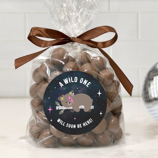 Cosmic Cub Sleepy Wild One Pink Girl Baby Dusche Runder Aufkleber