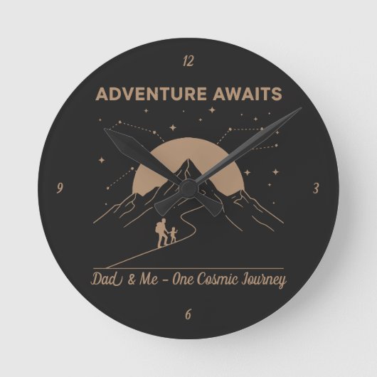Cosmic Dad & Me Adventure Runde Wanduhr (Vorderseite)