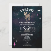 Cosmic Deer Wild One Pink Girl Baby Dusche Einladung (Vorderseite)
