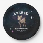 Cosmic Deer Wild One Pink Girl Baby Dusche Pappteller (Vorderseite)