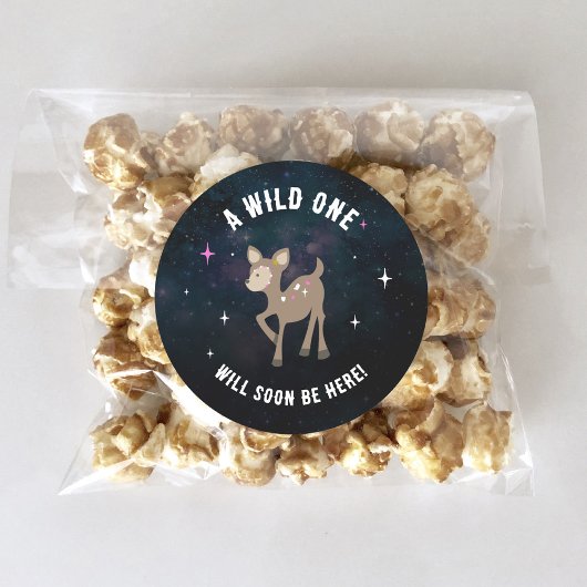 Cosmic Deer Wild One Pink Girl Baby Dusche Runder Aufkleber