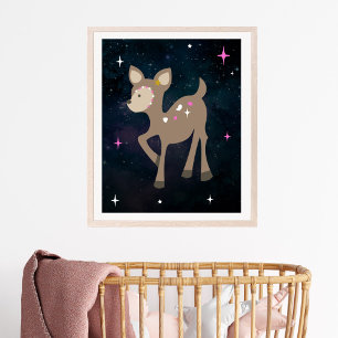 Cosmic Deer Wild One Pink Girl Kinderzimmer Poster