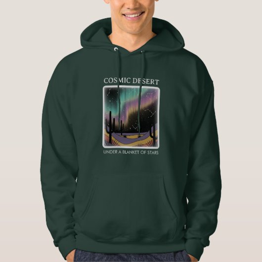 Cosmic Desert Aurora • Retro Western Night Sky Hoodie (Vorderseite)