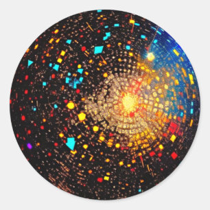 Cosmic Disco: Groovy Lino Cut Artwork Runder Aufkleber