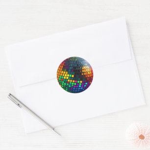 Cosmic Disco: Groovy Lino Cut Artwork Runder Aufkleber
