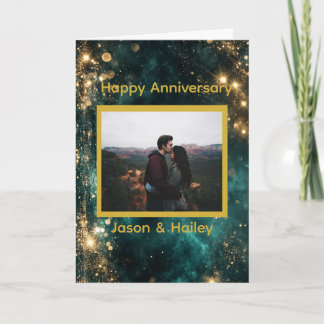 Cosmic Dreamscape Golden Sparkles Custom Photo Karte