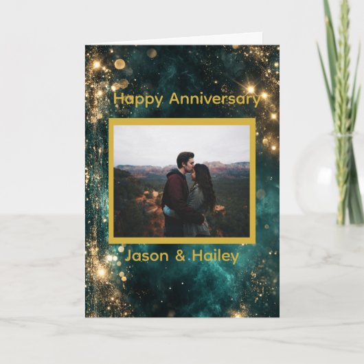 Cosmic Dreamscape Golden Sparkles Custom Photo Karte (Vorderseite)