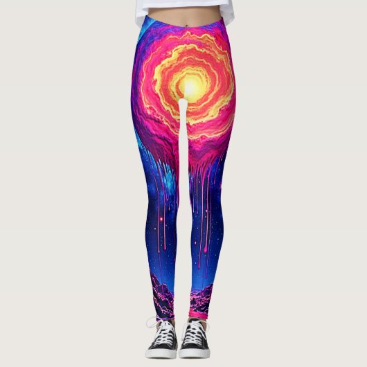 Cosmic Dripping Planet Art Leggings (Vorderseite)