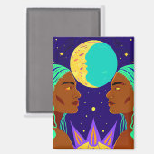 Cosmic Duality: Sun, Moon, and Sisterhood Magnet (Vorderseite/Rückseite)