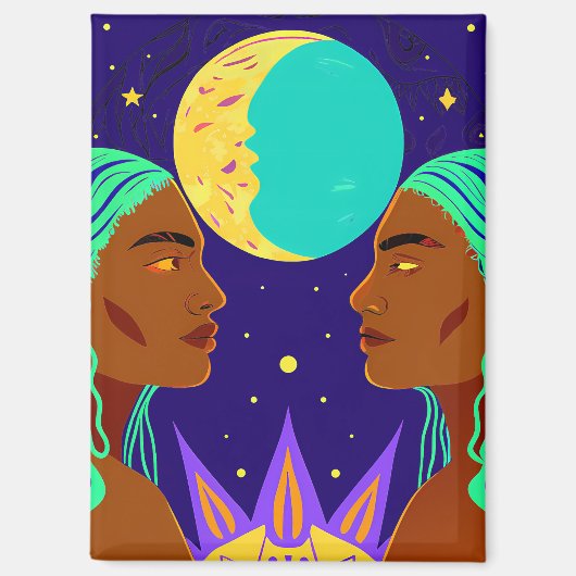 Cosmic Duality: Sun, Moon, and Sisterhood Magnet (Vorderseite)
