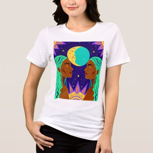Cosmic Duality: Sun, Moon, and Sisterhood Tri-Blend Shirt (Vorderseite)