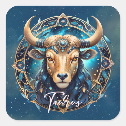 Cosmic Elegant Zodiac Sign Bull Black Gold Taurus Quadratischer Aufkleber (Vorderseite)