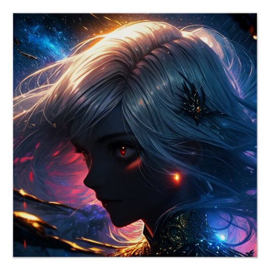 Cosmic Elf Portrait – Neon Fantasy Wall Art Poster (Vorderseite)