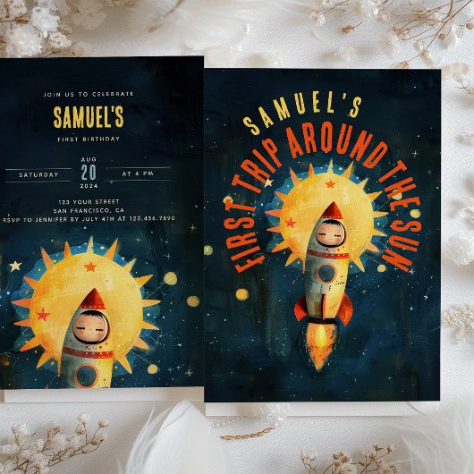 Cosmic First Birthday Blast: Space Adventure Party Einladung