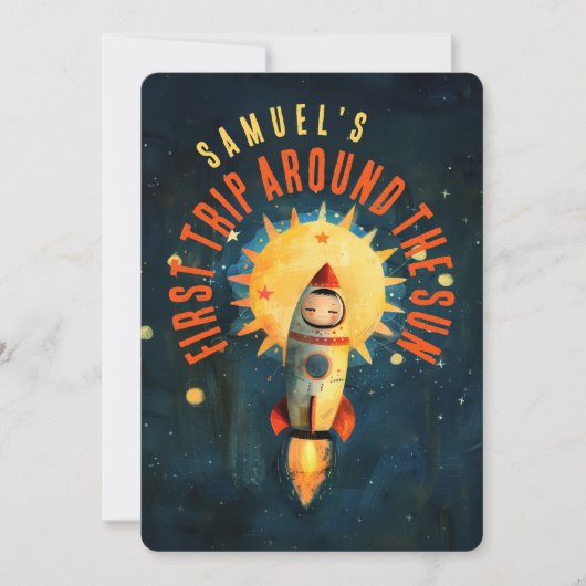 Cosmic First Birthday Blast: Space Adventure Party Einladung (Vorderseite)