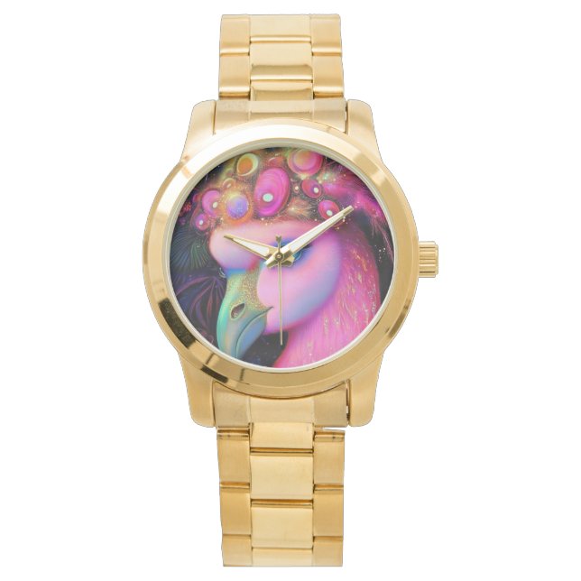 Cosmic Flamingo Queen Armbanduhr (Vorderseite)