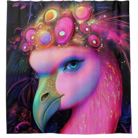 Cosmic Flamingo Queen Duschvorhang (Vorderseite)