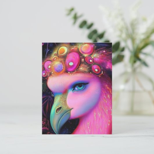 Cosmic Flamingo Queen Postkarte (Stehend Vorderseite)