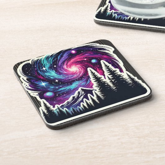 Cosmic Forest: Galaxy Meets Nature Getränkeuntersetzer (Linke Seite)