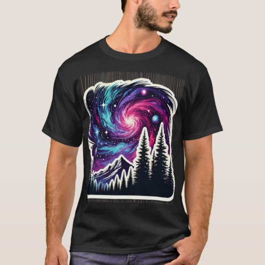 Cosmic Forest: Galaxy Meets Nature T-Shirt (Vorderseite)