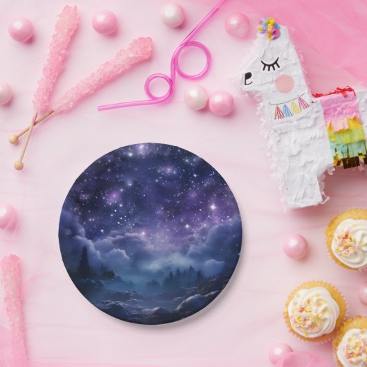 Cosmic Forest Night Sky Pappteller (Party)