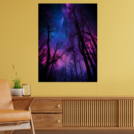 Cosmic Forest Poster - Surreal Galaxy Mauer Kunst