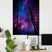 Cosmic Forest Poster - Surreal Galaxy Mauer Kunst (Heimbüro)