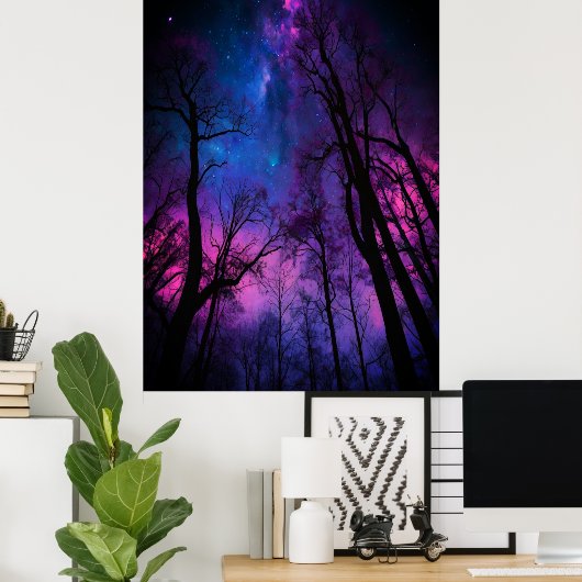 Cosmic Forest Poster - Surreal Galaxy Mauer Kunst (Heimbüro)