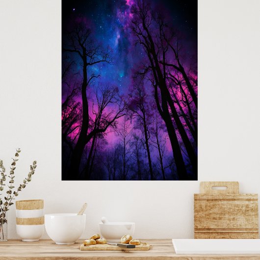 Cosmic Forest Poster - Surreal Galaxy Mauer Kunst (Küche)