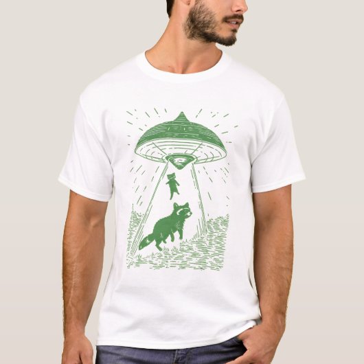 Cosmic Forest Raccoon UFO Design Tee (Vorderseite)