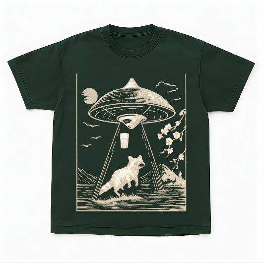 Cosmic Forest Raccoon UFO Design Tee